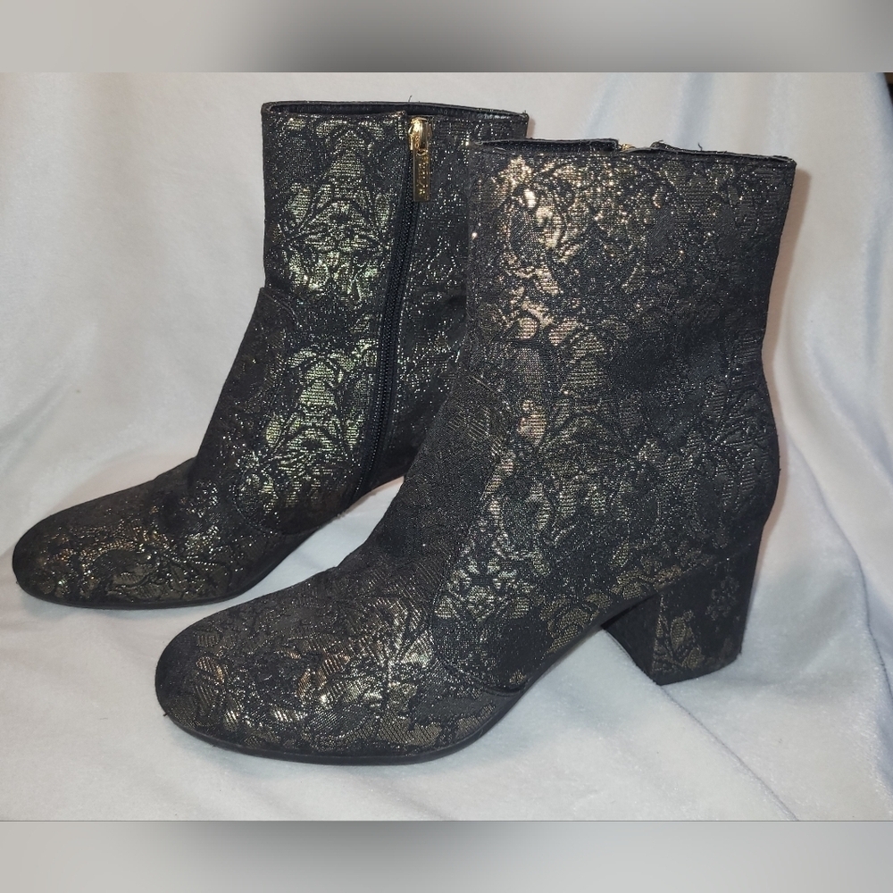 Unisa Ankle Heel Boots Metallic Tapestry Brocade Fabric - Picture 1 of 7